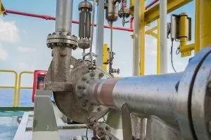 Centrifugal pump in oil and gas processing platform used for transfer liquid condensate in process.